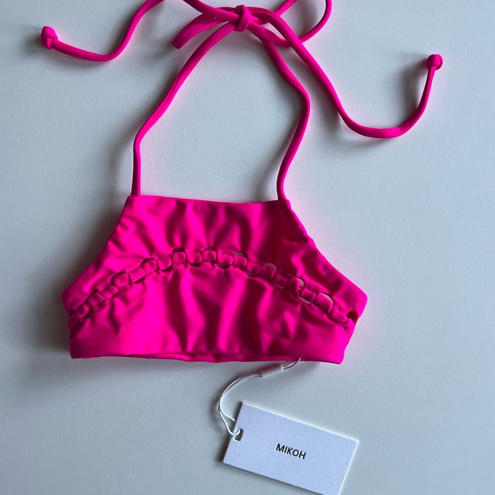 MIKOH MINI Kekoa Cutout Detailed Halter Tie Top in Pop Pink NWT